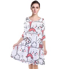 Cute-cat-chef-cooking-seamless-pattern-cartoon Quarter Sleeve Waist Band Dress by Simbadda