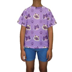 Cute-colorful-cat-kitten-with-paw-yarn-ball-seamless-pattern Kids  Short Sleeve Swimwear by Simbadda