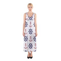 Nautical-seamless-pattern Sleeveless Maxi Dress by Simbadda