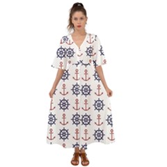 Nautical-seamless-pattern Kimono Sleeve Boho Dress by Simbadda