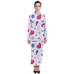 Hearts-seamless-pattern-memphis-style Turtleneck Maxi Dress by Simbadda