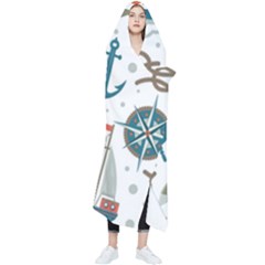 Nautical-elements-pattern-background Wearable Blanket by Simbadda