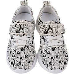 Seamless-pattern-with-black-white-doodle-dogs Kids  Velcro Strap Shoes by Simbadda