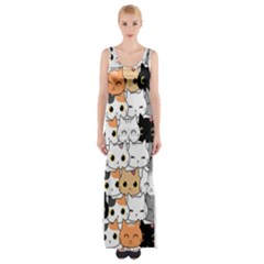 Cute-cat-kitten-cartoon-doodle-seamless-pattern Thigh Split Maxi Dress by Simbadda