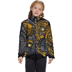 Yin-yang-owl-doodle-ornament-illustration Kids  Puffer Bubble Jacket Coat by Simbadda