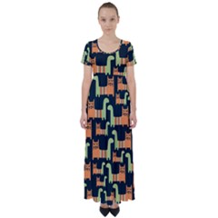 Seamless-pattern-with-cats High Waist Short Sleeve Maxi Dress by Simbadda