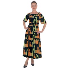 Seamless-pattern-with-cats Shoulder Straps Boho Maxi Dress  by Simbadda