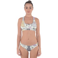 Funny Cartoon Cat Seamless Pattern Cross Back Hipster Bikini Set by Simbadda