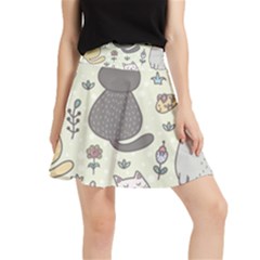 Funny Cartoon Cat Seamless Pattern Waistband Skirt by Simbadda