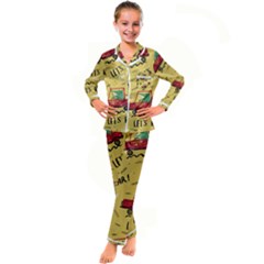 Childish-seamless-pattern-with-dino-driver Kids  Satin Long Sleeve Pajamas Set by Simbadda