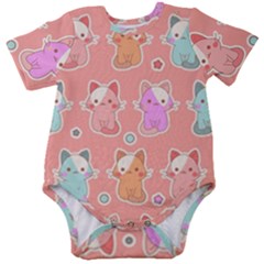 Cute-kawaii-kittens-seamless-pattern Baby Short Sleeve Bodysuit by Simbadda