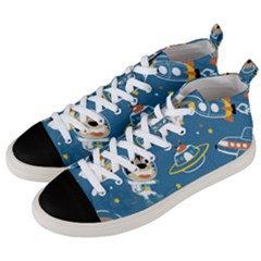 Seamless-pattern-funny-astronaut-outer-space-transportation Men s Mid-top Canvas Sneakers by Simbadda