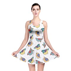 Seamless-pattern-with-hand-drawn-bird-black Reversible Skater Dress by Simbadda