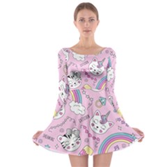 Beautiful-cute-animals-pattern-pink Long Sleeve Skater Dress by Simbadda