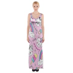 Beautiful-cute-animals-pattern-pink Thigh Split Maxi Dress by Simbadda