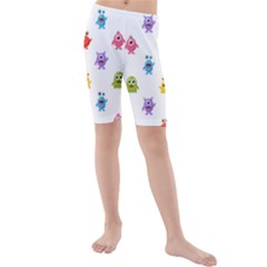 Seamless-pattern-cute-funny-monster-cartoon-isolated-white-background Kids  Mid Length Swim Shorts by Simbadda