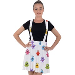 Seamless-pattern-cute-funny-monster-cartoon-isolated-white-background Velvet Suspender Skater Skirt by Simbadda