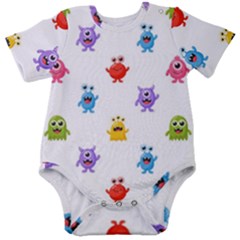 Seamless-pattern-cute-funny-monster-cartoon-isolated-white-background Baby Short Sleeve Bodysuit by Simbadda