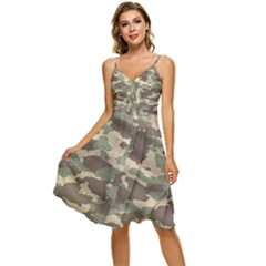 Camouflage Design Sleeveless Tie Front Chiffon Dress by Excel