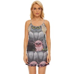 Graffiti Owl Design Satin Pajama Short Set by Excel