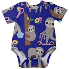 Hand-drawn-cute-sloth-pattern-background Baby Short Sleeve Bodysuit by Simbadda