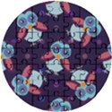 Owl-pattern-background Wooden Puzzle Round View1