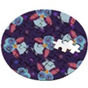 Owl-pattern-background Wooden Puzzle Round View2