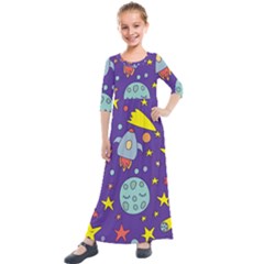 Card-with-lovely-planets Kids  Quarter Sleeve Maxi Dress by Simbadda