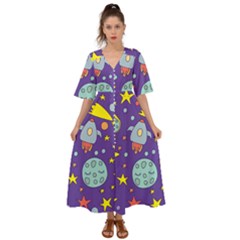 Card-with-lovely-planets Kimono Sleeve Boho Dress by Simbadda