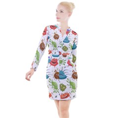 Dangerous-streptococcus-lactobacillus-staphylococcus-others-microbes-cartoon-style-vector-seamless-p Button Long Sleeve Dress by Simbadda