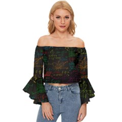 Mathematical-colorful-formulas-drawn-by-hand-black-chalkboard Off Shoulder Flutter Bell Sleeve Top by Simbadda