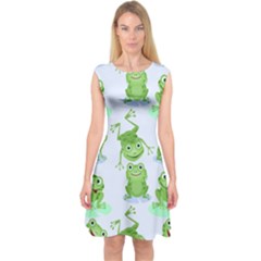 Cute-green-frogs-seamless-pattern Capsleeve Midi Dress by Simbadda