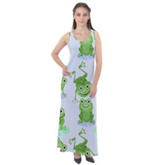 Cute-green-frogs-seamless-pattern Sleeveless Velour Maxi Dress by Simbadda