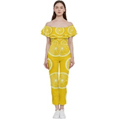 Lemon-fruits-slice-seamless-pattern Bardot Ruffle Jumpsuit by Simbadda