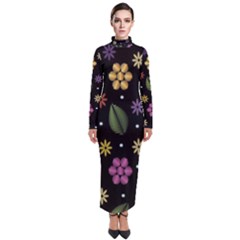 Embroidery-seamless-pattern-with-flowers Turtleneck Maxi Dress by Simbadda