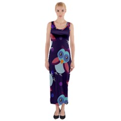 Owl-pattern-background Fitted Maxi Dress by Simbadda