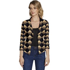 Golden-chess-board-background Women s Casual 3/4 Sleeve Spring Jacket by Simbadda