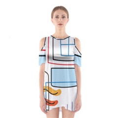 Sketch Line Art Doodles Design Shoulder Cutout One Piece Dress by Grandong