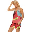 Strawberries Fruit V-Neck Satin Pajamas Set View2