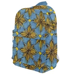 Gold Abstract Flowers Pattern At Blue Background Classic Backpack by Casemiro