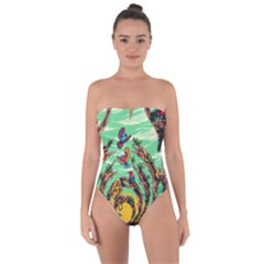 Monkey Tiger Bird Parrot Forest Jungle Style Tie Back One Piece Swimsuit by Grandong