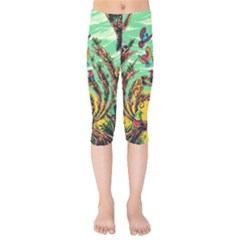 Monkey Tiger Bird Parrot Forest Jungle Style Kids  Capri Leggings  by Grandong