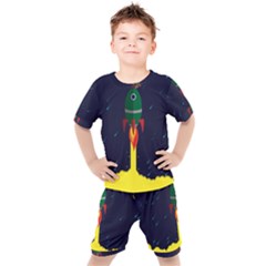 Rocket Halftone Astrology Astronaut Kids  Tee And Shorts Set by Bangk1t