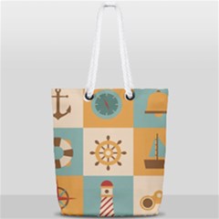 Nautical Elements Collection Full Print Rope Handle Tote (small) by Bangk1t