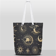 Asian-set With Clouds Moon-sun Stars Vector Collection Oriental Chinese Japanese Korean Style Full Print Rope Handle Tote (small) by Bangk1t