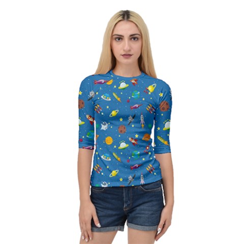 Space Rocket Solar System Pattern Quarter Sleeve Raglan Tee by Bangk1t