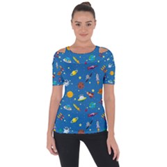 Space Rocket Solar System Pattern Shoulder Cut Out Short Sleeve Top by Bangk1t