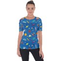 Space Rocket Solar System Pattern Shoulder Cut Out Short Sleeve Top View1