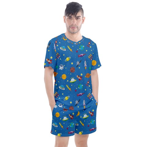 Space Rocket Solar System Pattern Men s Mesh Tee And Shorts Set by Bangk1t