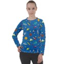 Space Rocket Solar System Pattern Women s Long Sleeve Raglan Tee View1